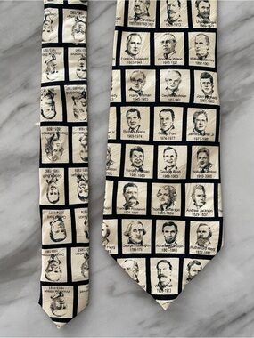 Presidential Portraits Silk Tie - Cream & Black